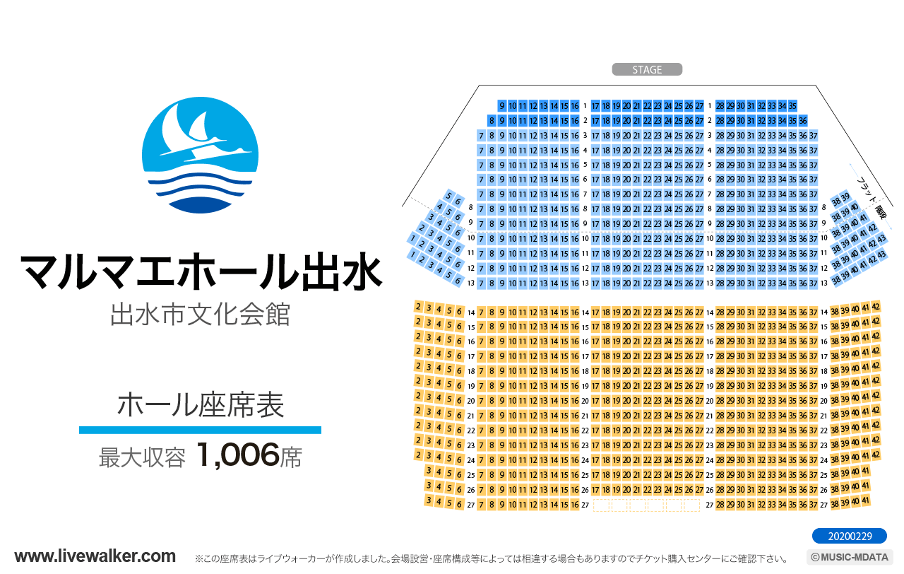 マルマエホール出水（出水市文化会館）ホールの座席表