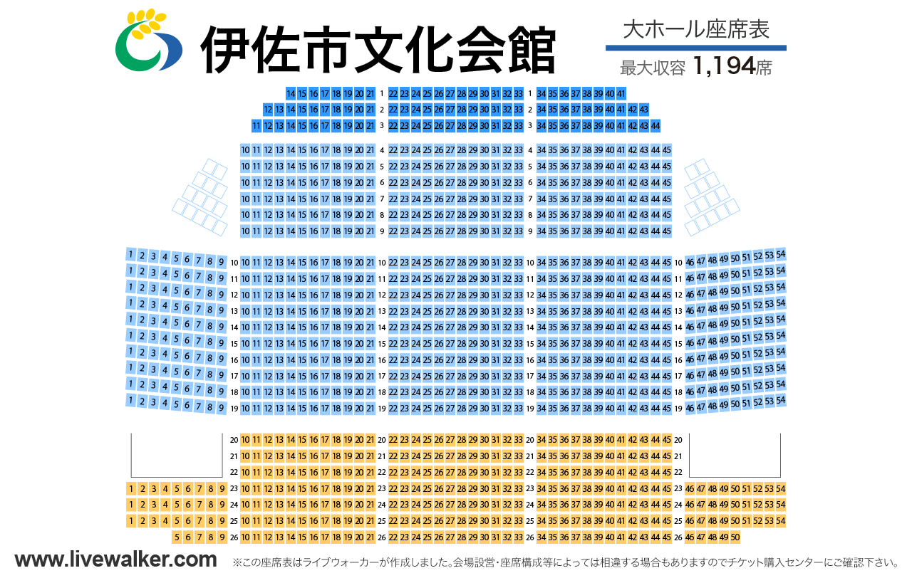 伊佐市文化会館大ホールの座席表