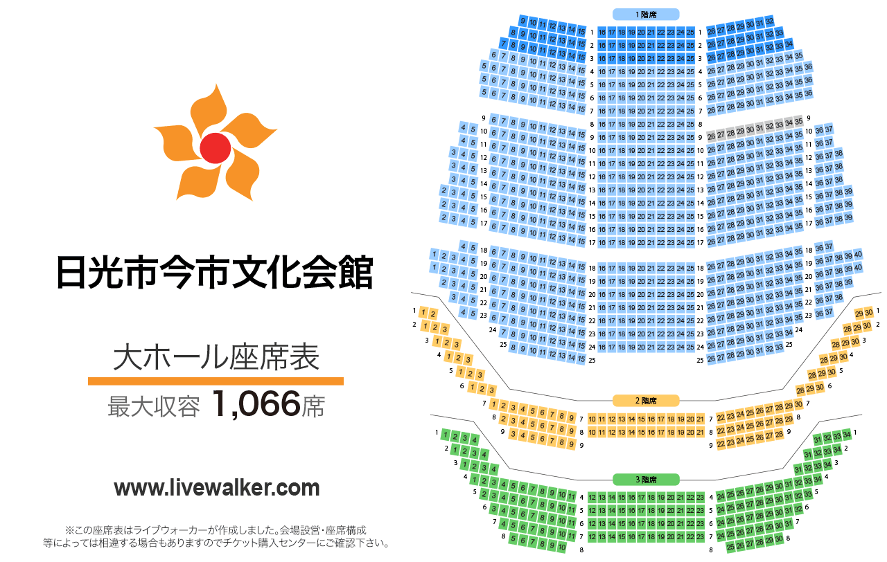 日光市今市文化会館大ホールの座席表