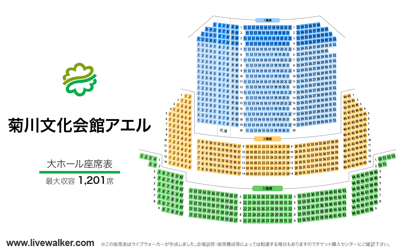 菊川文化会館アエル大ホールの座席表