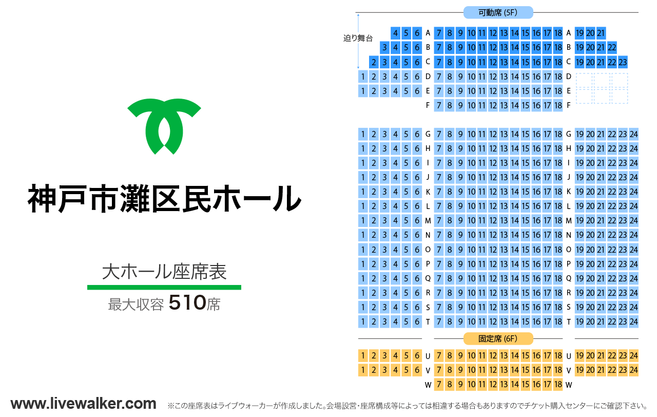 灘区民ホール大ホールの座席表