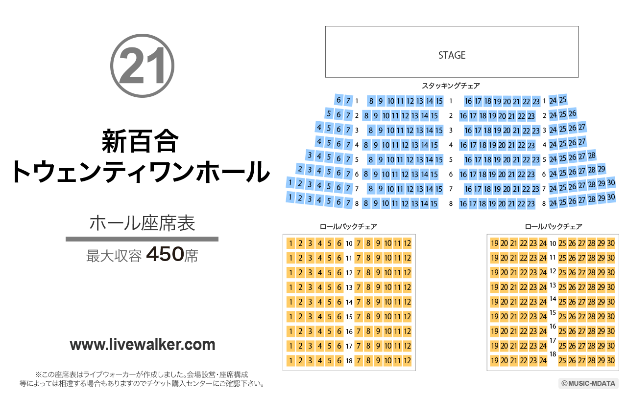 新百合トウェンティワンホールホールの座席表