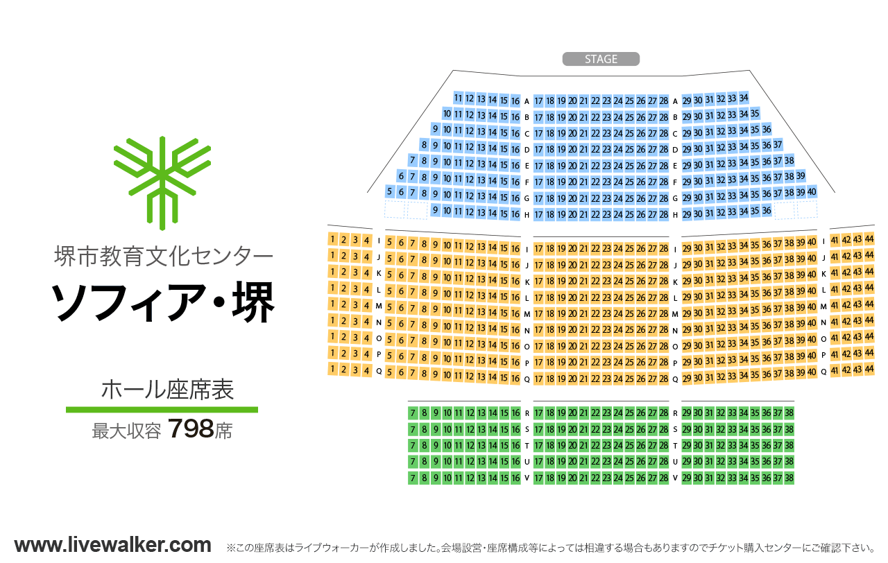 ソフィア・堺（堺市教育文化センター）ホールの座席表