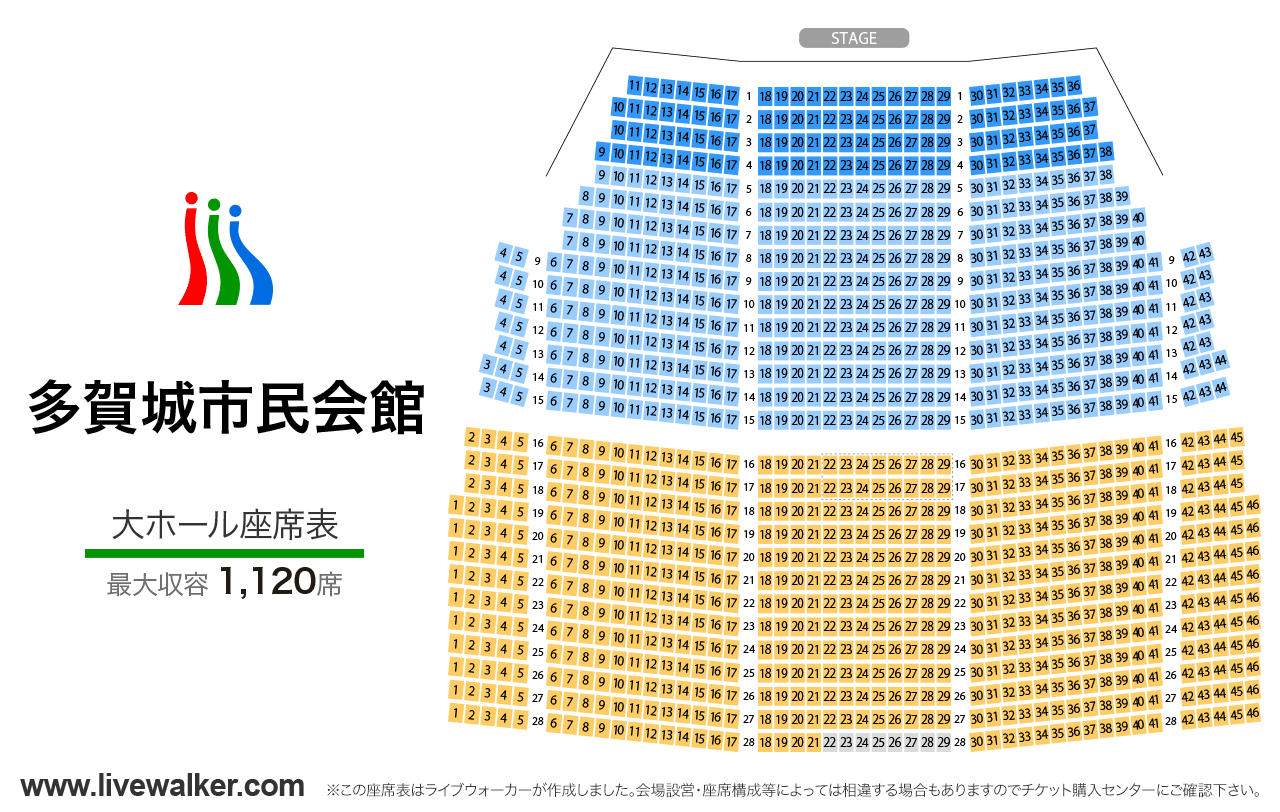 多賀城市民会館大ホールの座席表