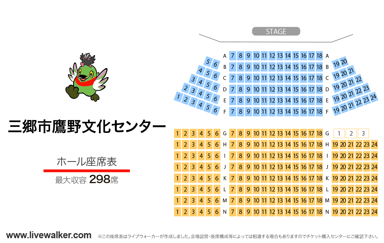 三郷市鷹野文化センターホールの座席表