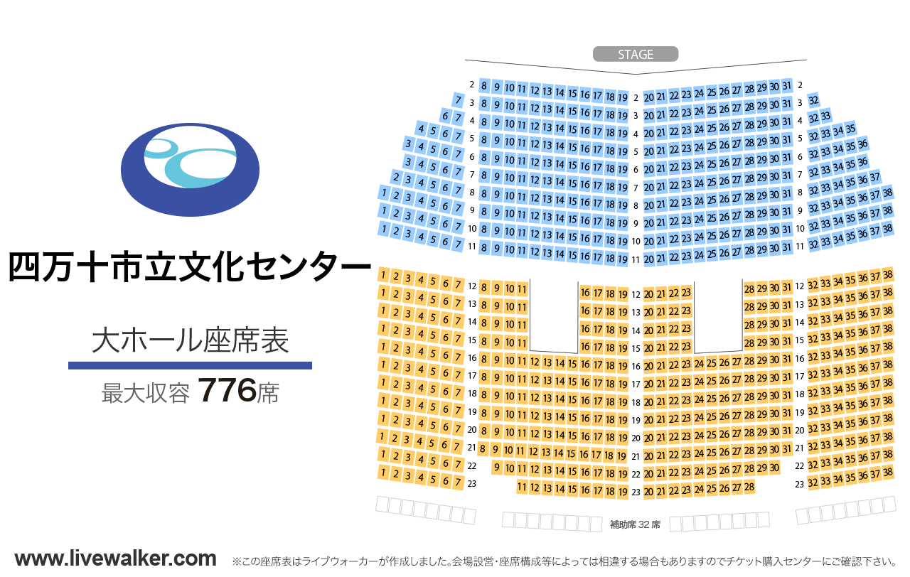 四万十市立文化センター大ホールの座席表