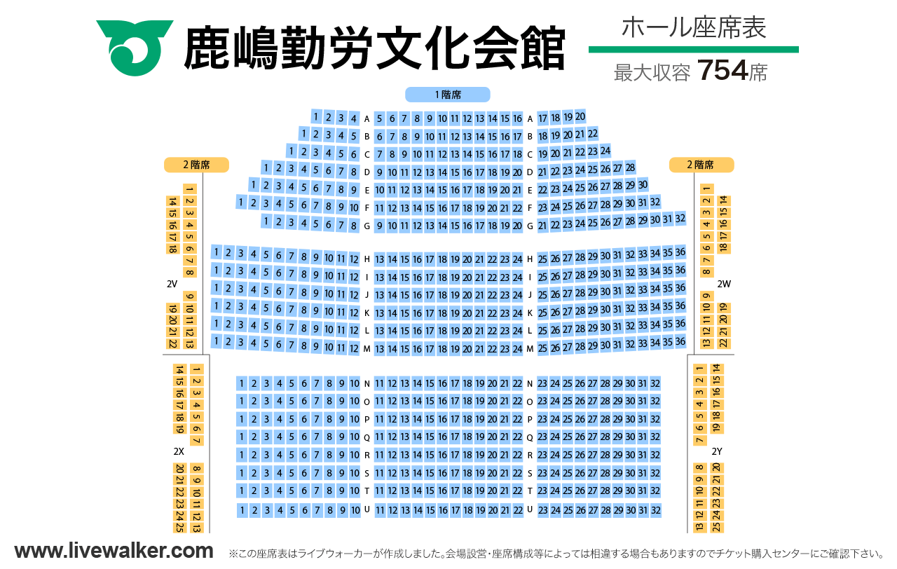 鹿嶋勤労文化会館ホールの座席表