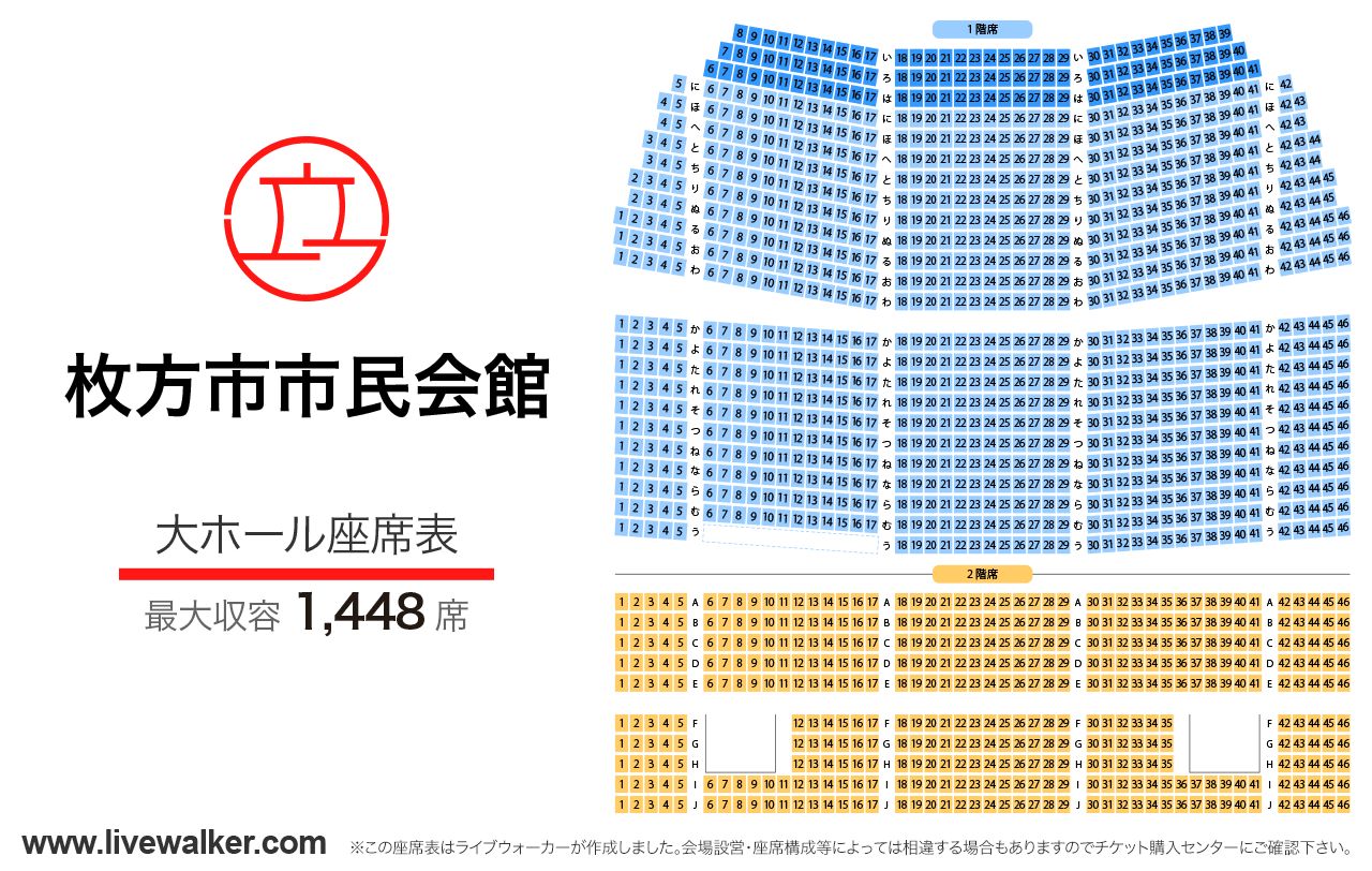 枚方市市民会館大ホールの座席表