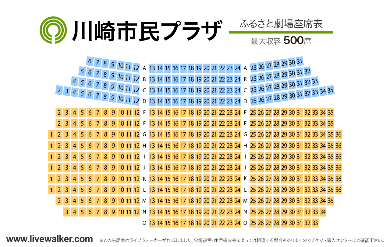 川崎市民プラザふるさと劇場の座席表