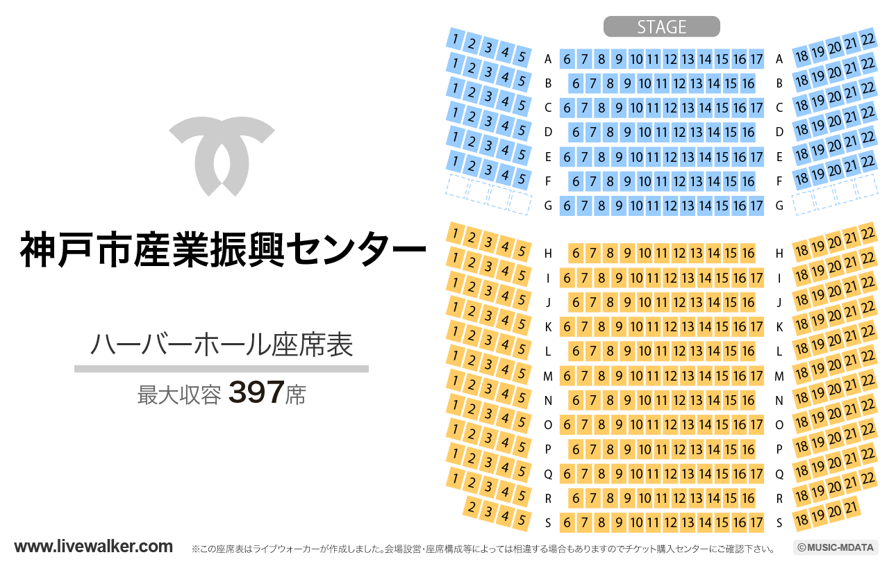 神戸市産業振興センター ハーバーホールの座席表