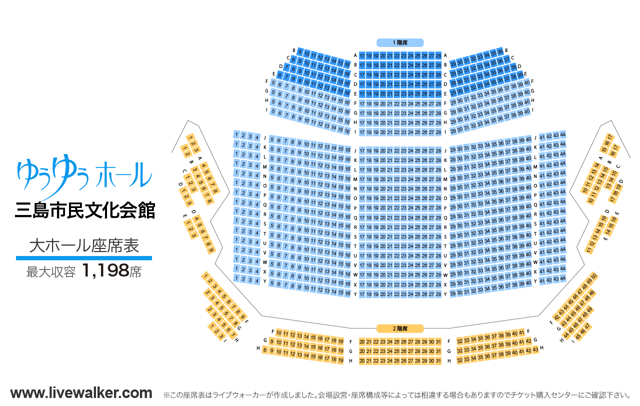 三島市民文化会館 ゆぅゆぅホール大ホールの座席表