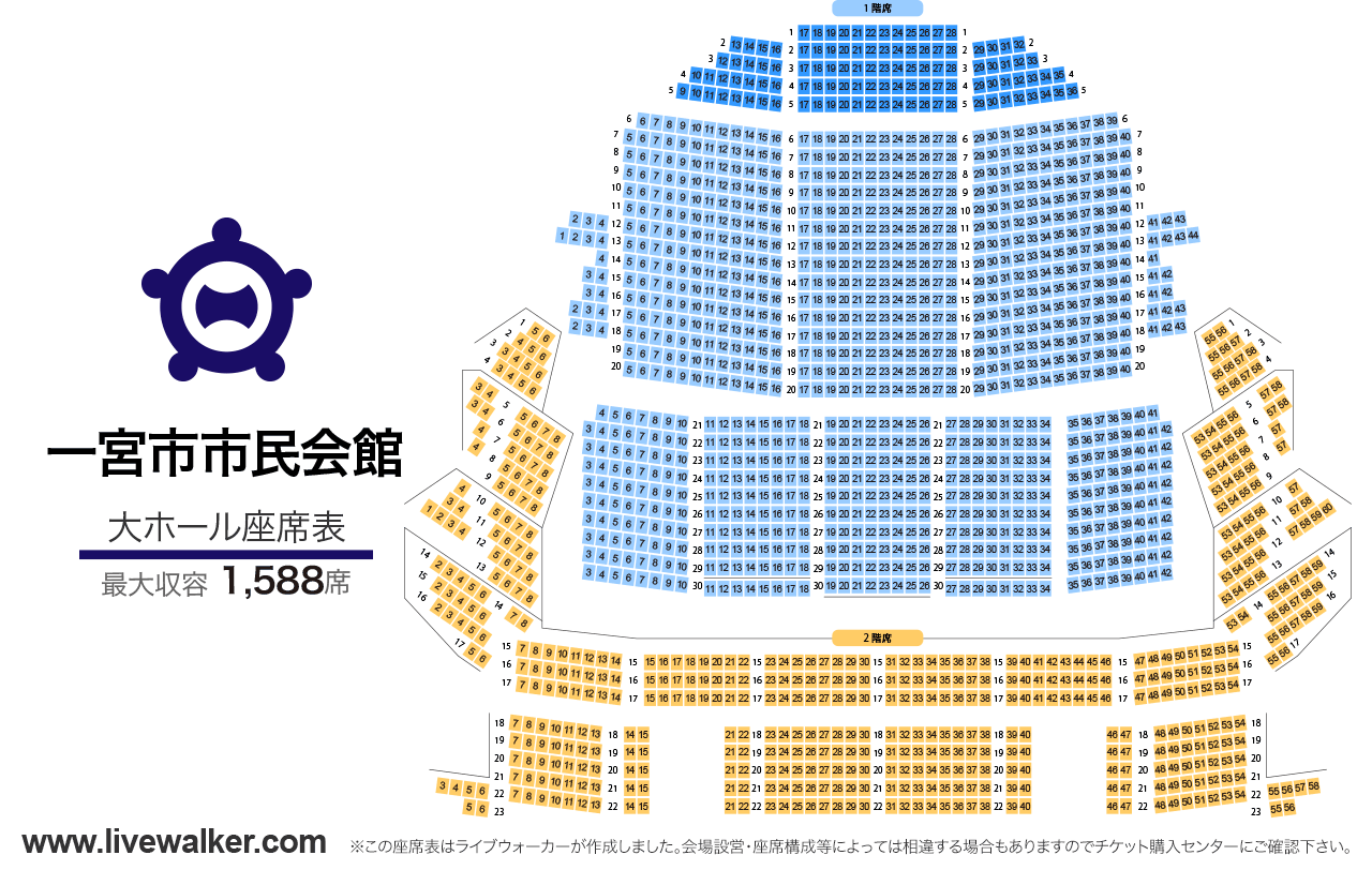 一宮市市民会館大ホールの座席表