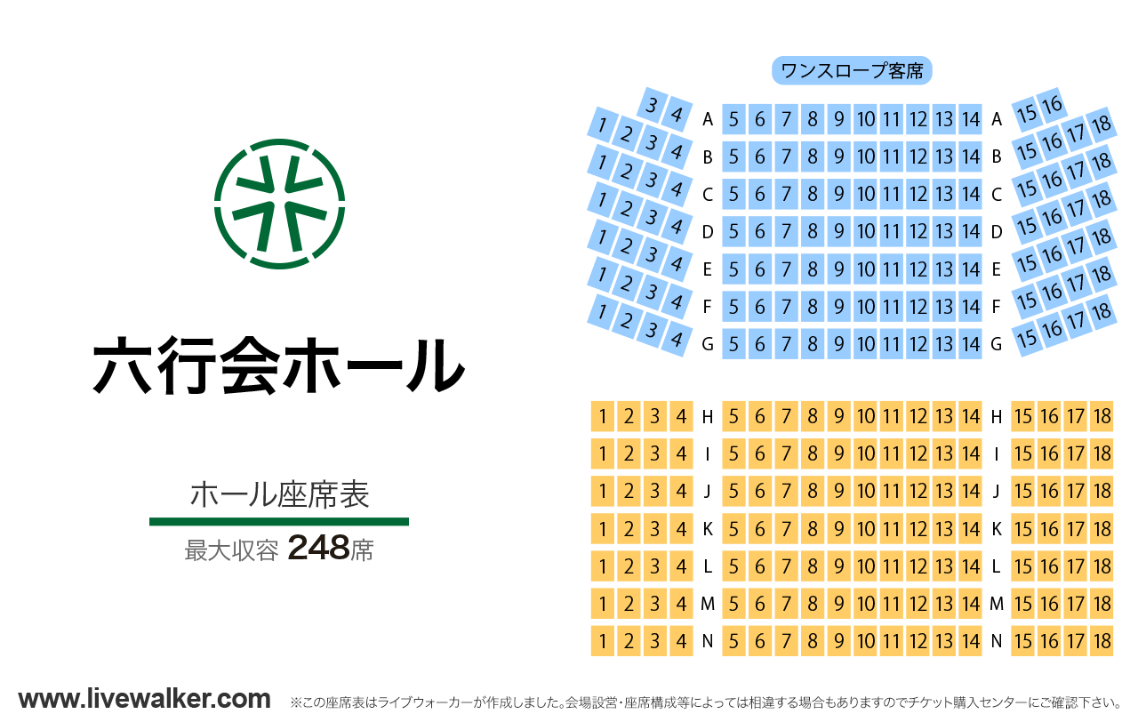 六行会ホールホールの座席表