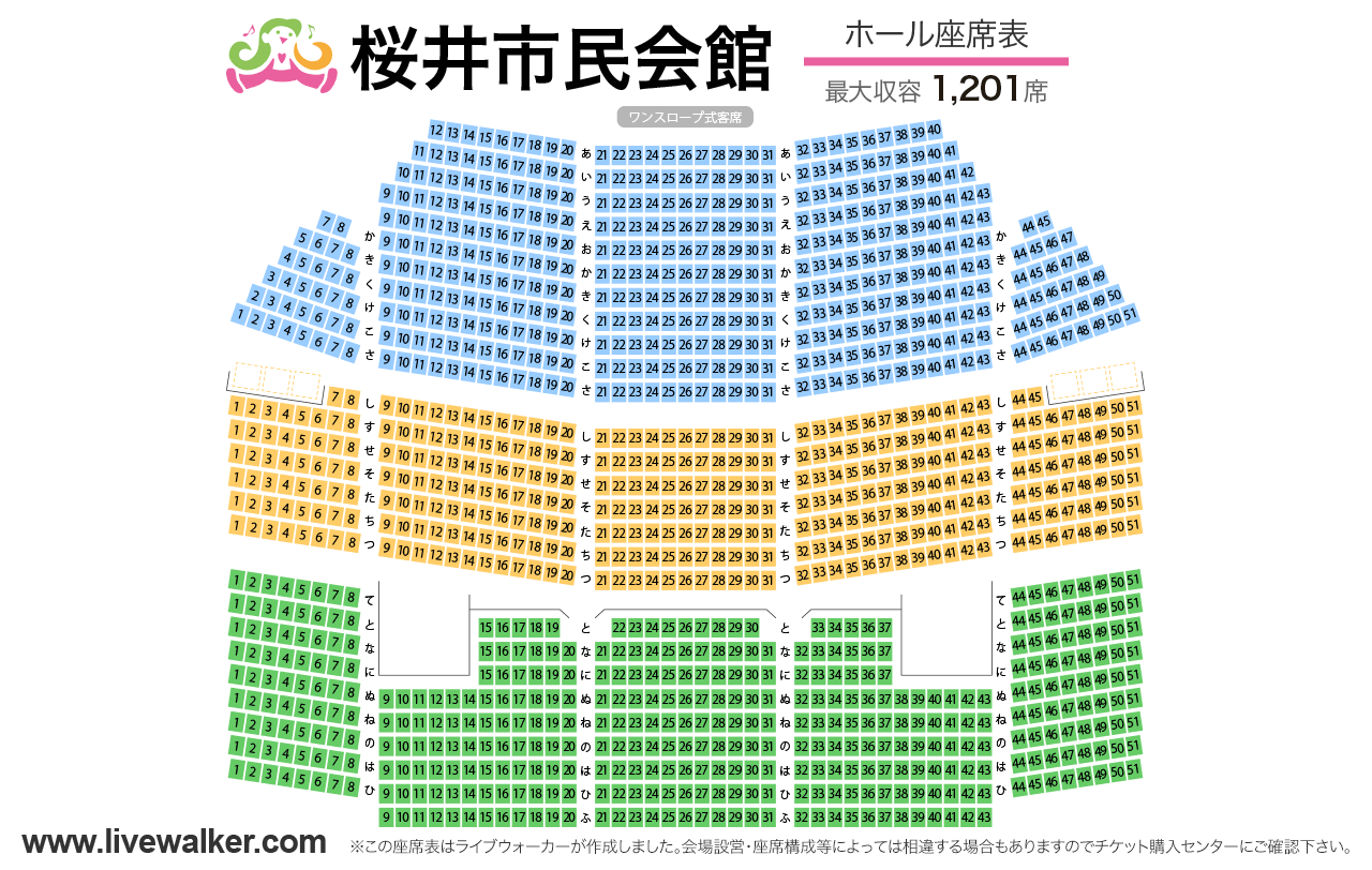 桜井市民会館ホールの座席表