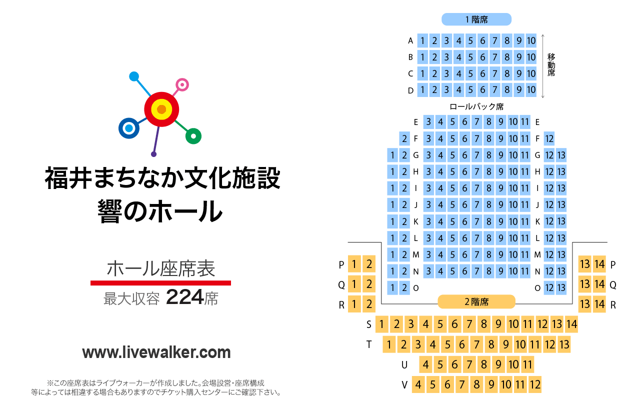 福井まちなか文化施設 響のホールホールの座席表