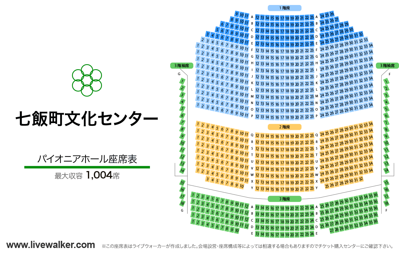 七飯町文化センターパイオニアホールの座席表