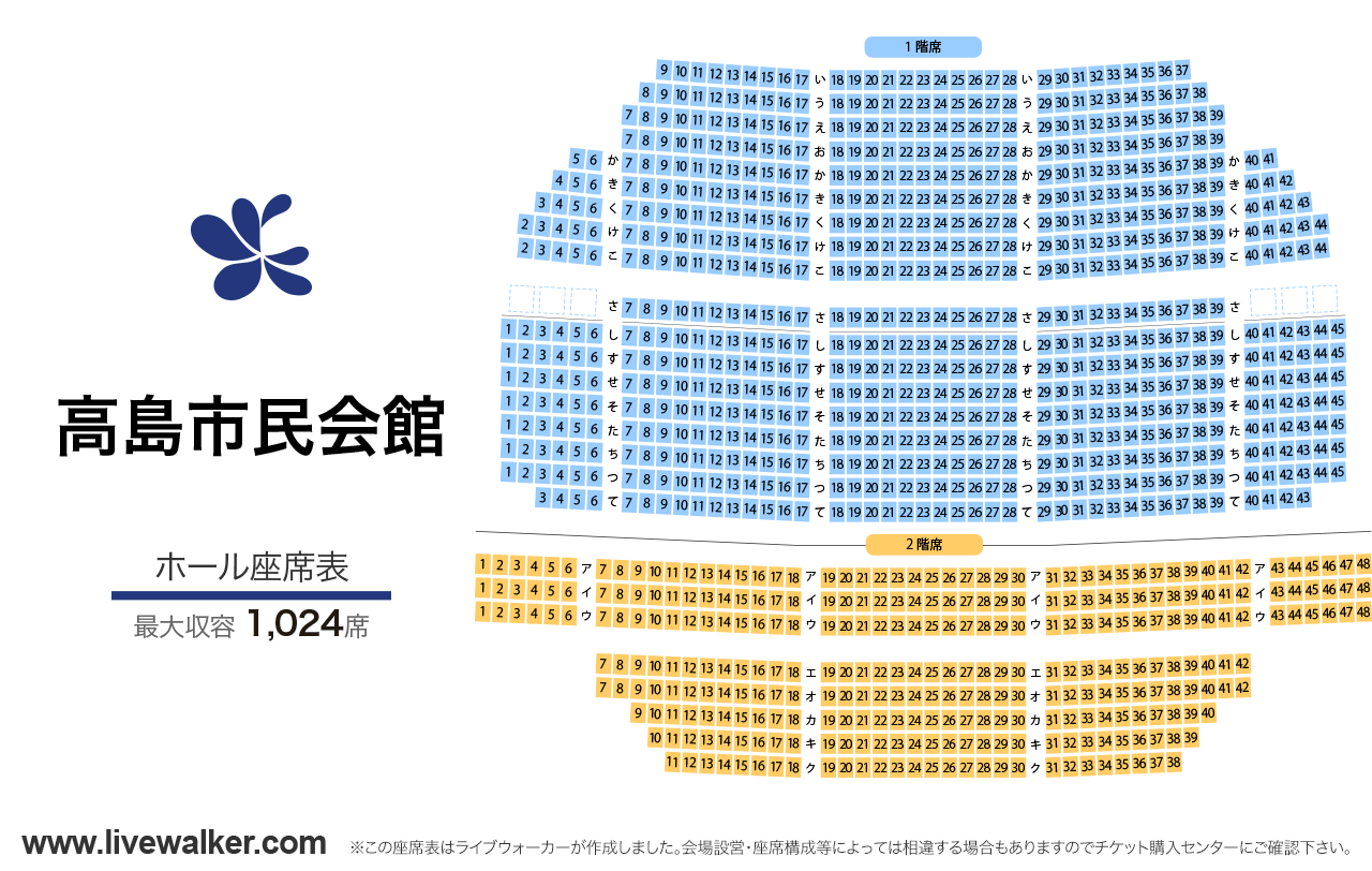 高島市民会館ホールの座席表