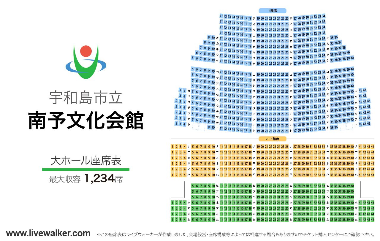 南予文化会館大ホールの座席表