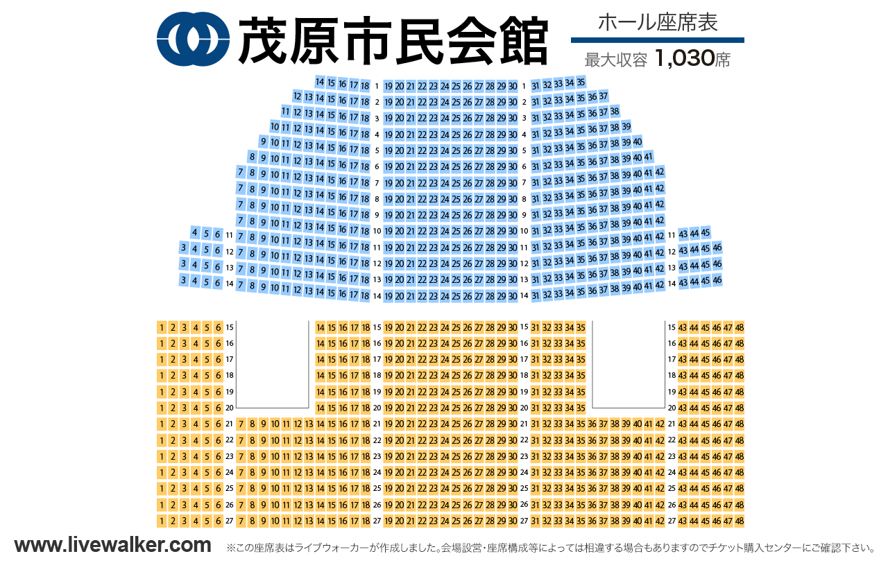 茂原市民会館ホールの座席表