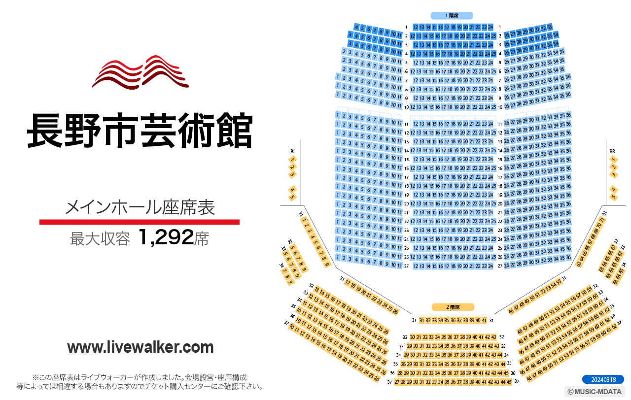 長野市芸術館メインホールの座席表