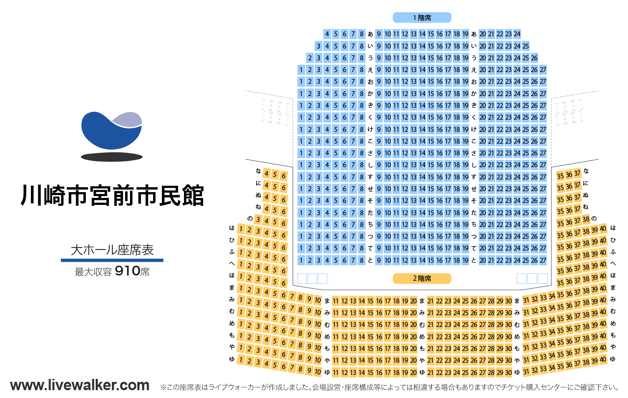 川崎市宮前市民館大ホールの座席表