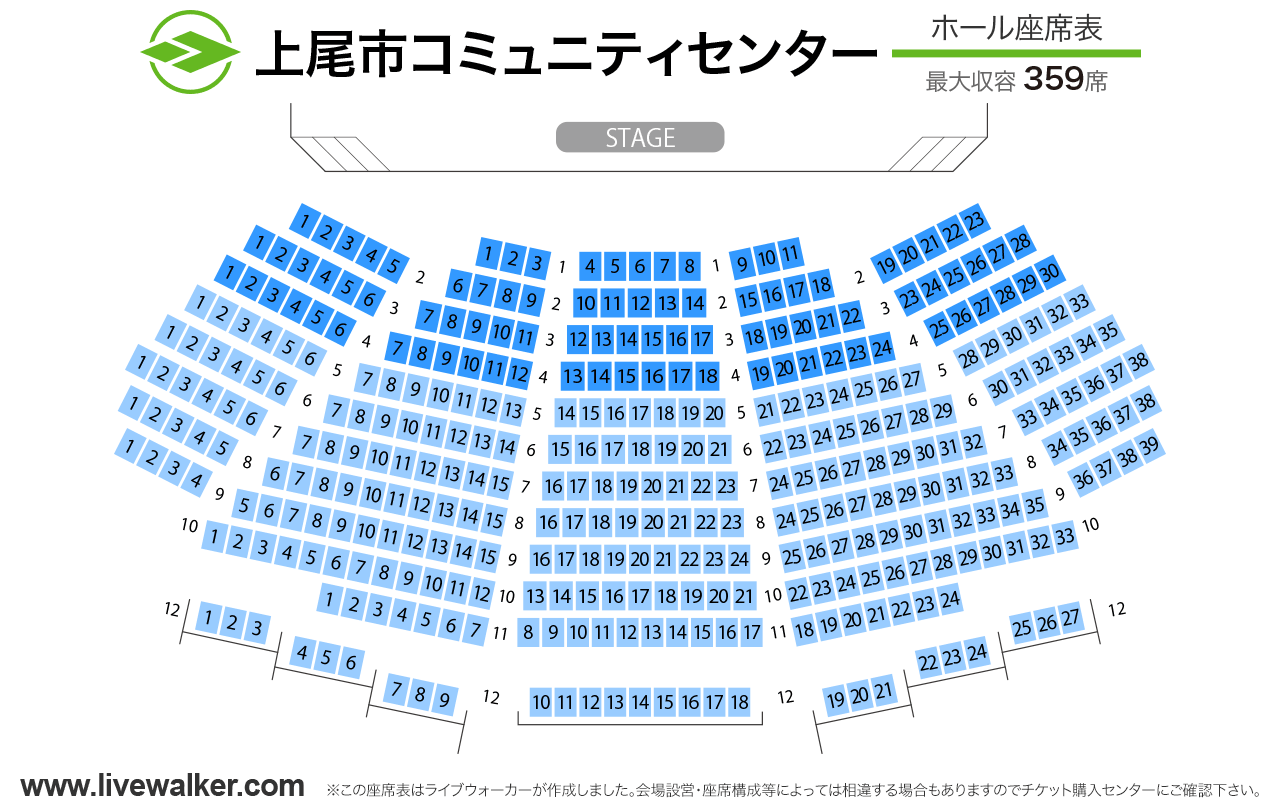 上尾市コミュニティセンターホールの座席表
