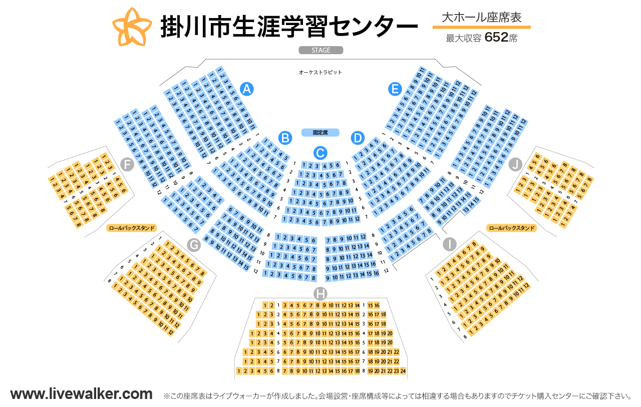 掛川市生涯学習センターホールの座席表