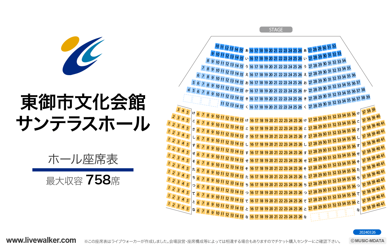 東御市文化会館サンテラスホールホールの座席表