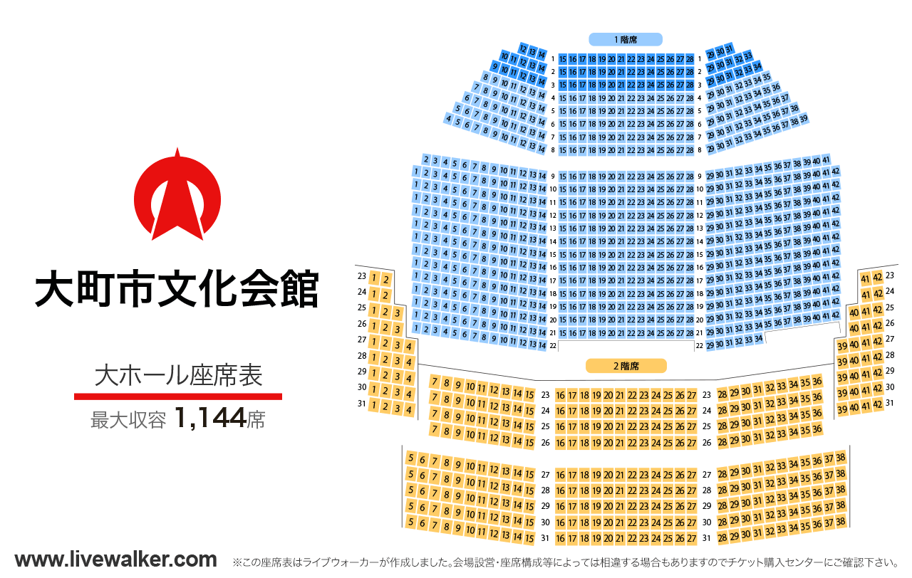 大町市文化会館エコーホール大ホールの座席表