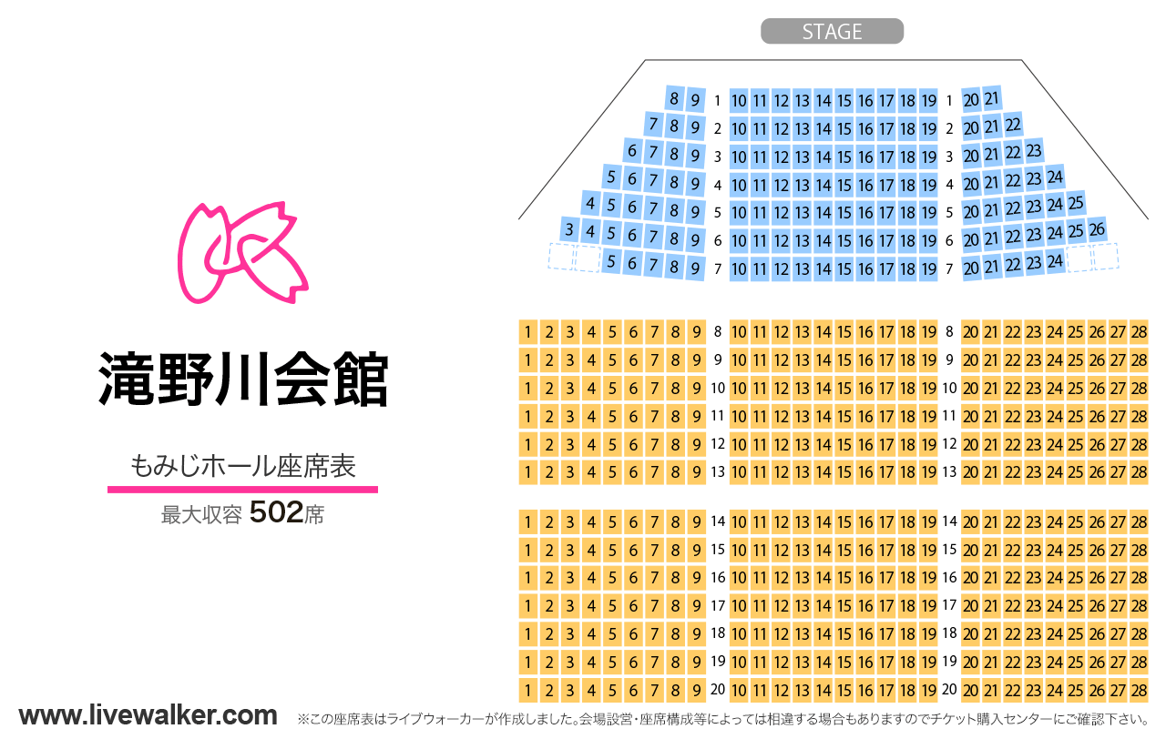 滝野川会館もみじホールの座席表