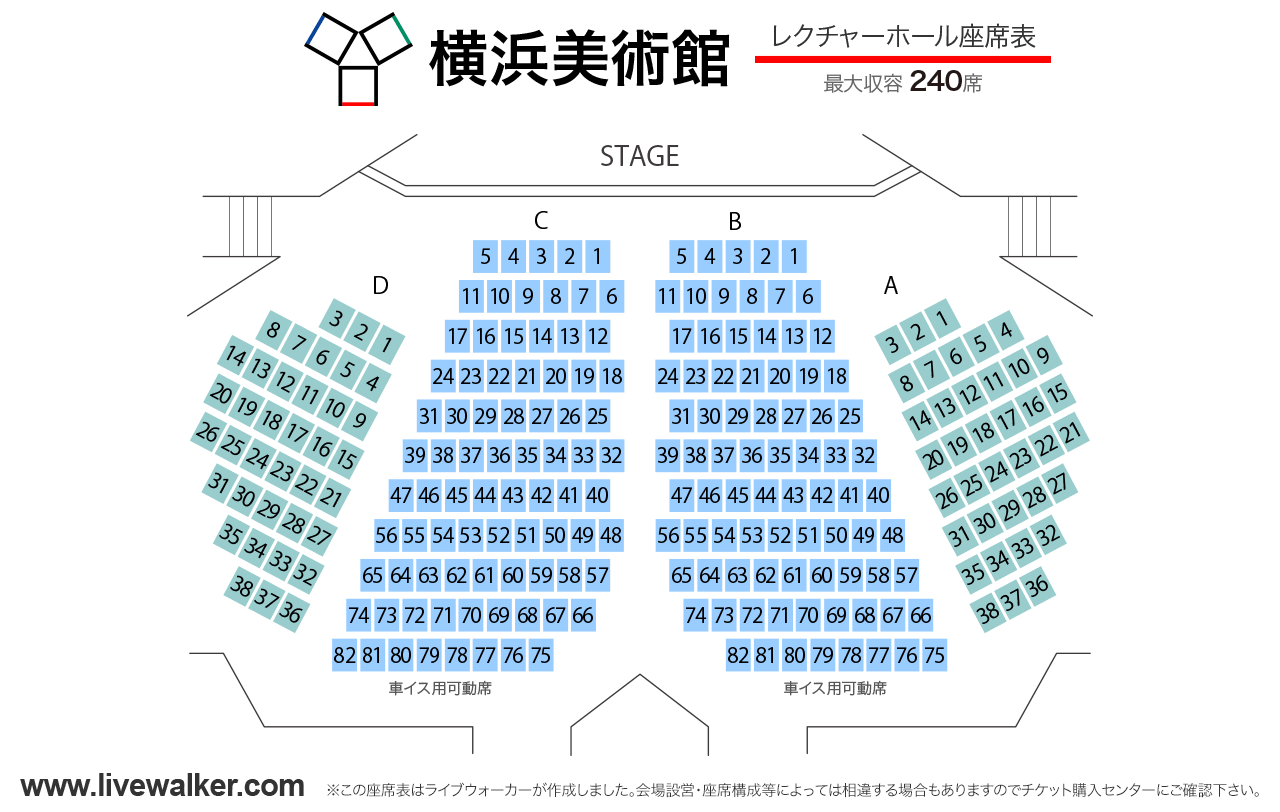 横浜美術館レクチャーホールの座席表