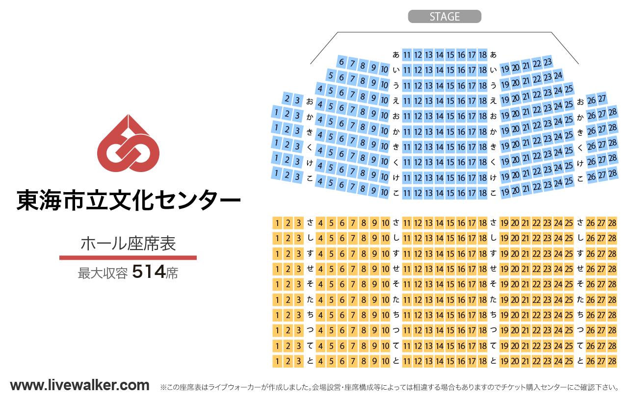 東海市立文化センターホールの座席表