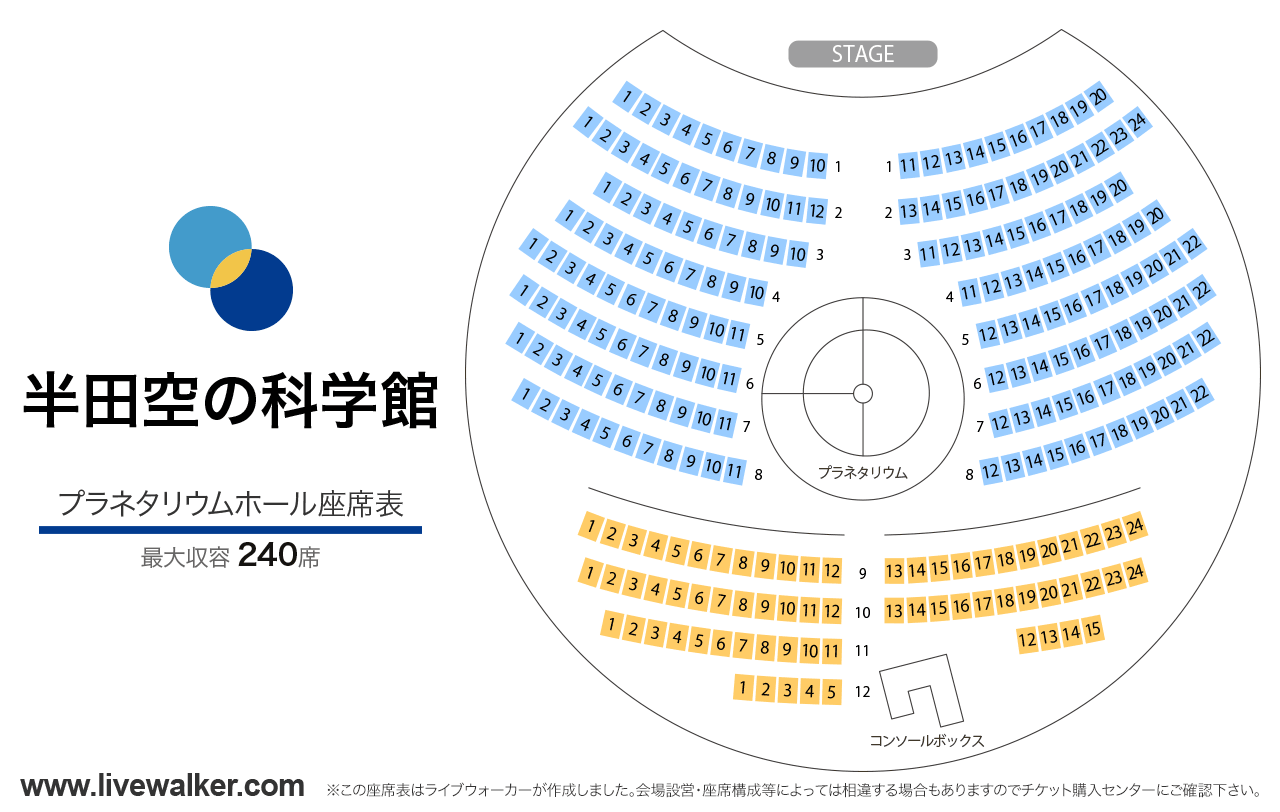 半田空の科学館プラネタリウムホールプラネタリウムホールの座席表