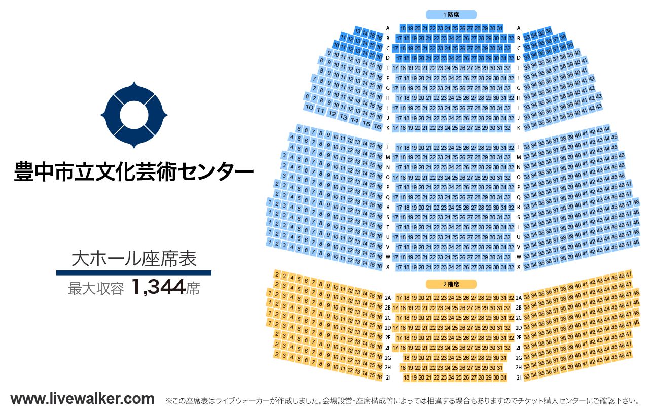 豊中市立文化芸術センター大ホールの座席表