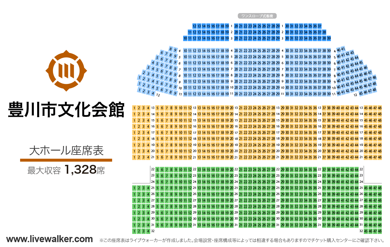 豊川市文化会館大ホールの座席表