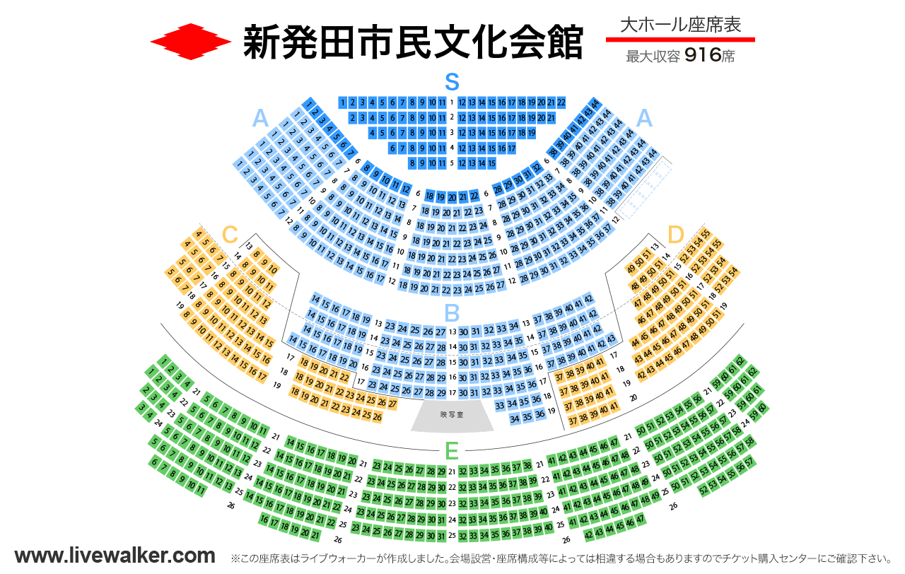 新発田市民文化会館大ホールの座席表