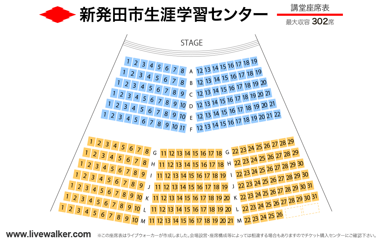 新発田市生涯学習センター講堂の座席表