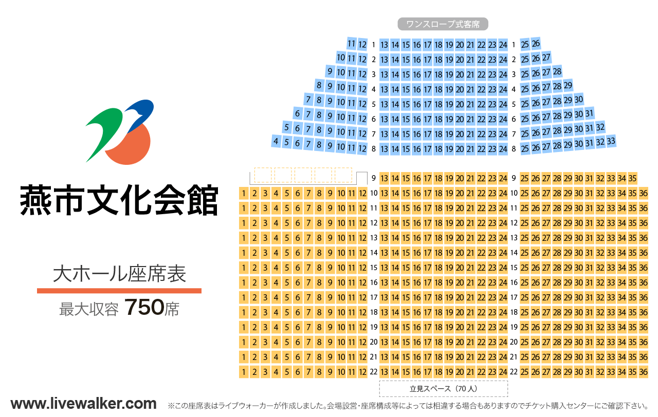 燕市文化会館大ホールの座席表