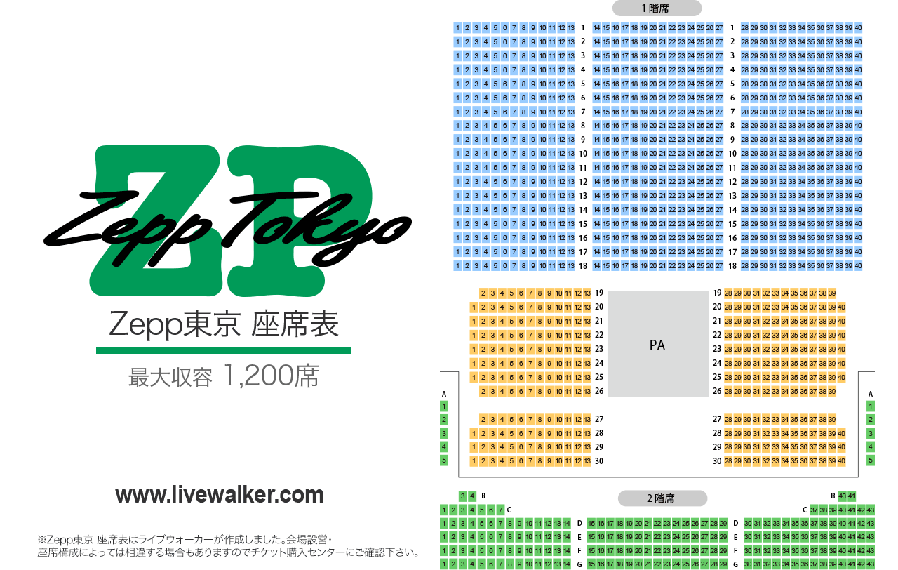 Zepp東京シーティング（座席）の座席表