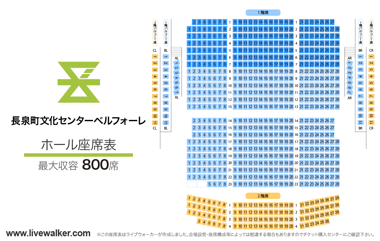 長泉町文化センター ベルフォーレホールの座席表