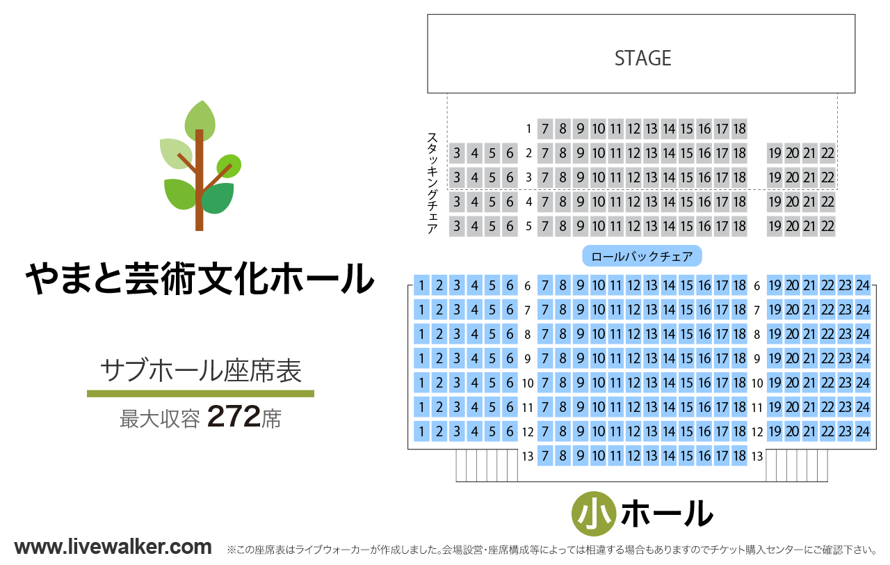 やまと芸術文化ホール（大和市文化創造拠点シリウス）サブホールの座席表