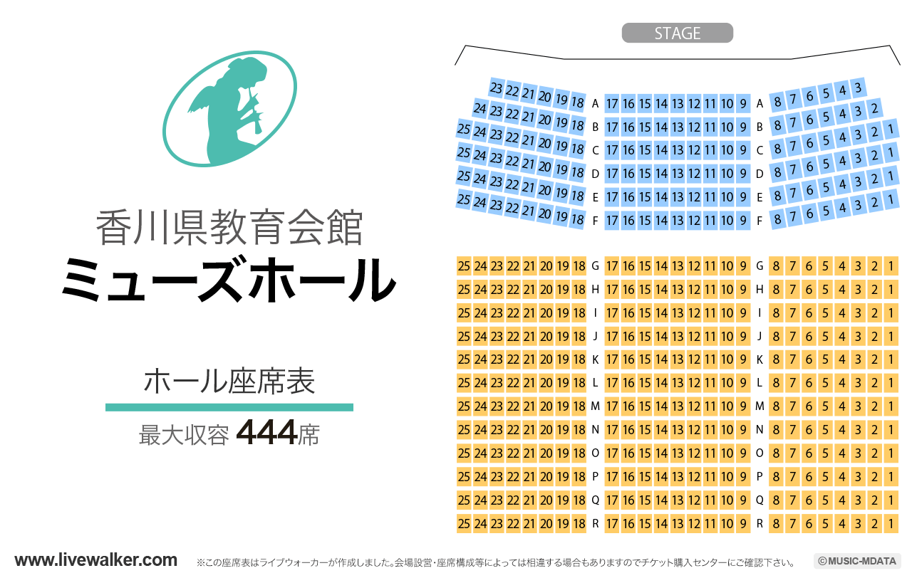 香川県教育会館ミューズホールホ－ルの座席表
