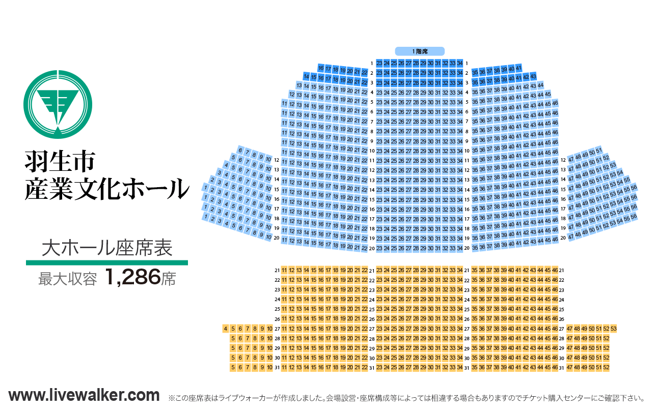 羽生市産業文化ホール大ホールの座席表