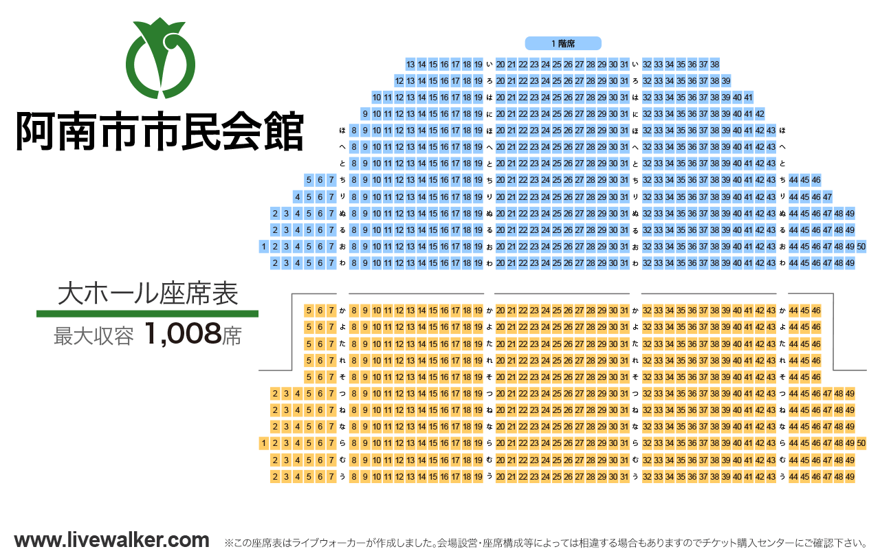 阿南市市民会館大ホールの座席表