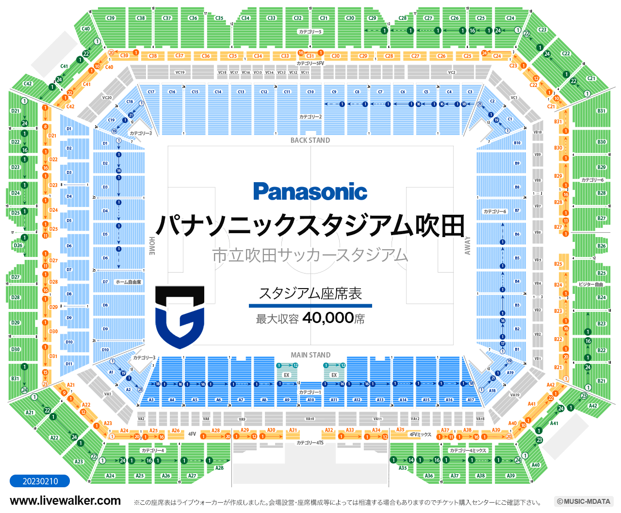 パナソニックスタジアム吹田スタジアムの座席表