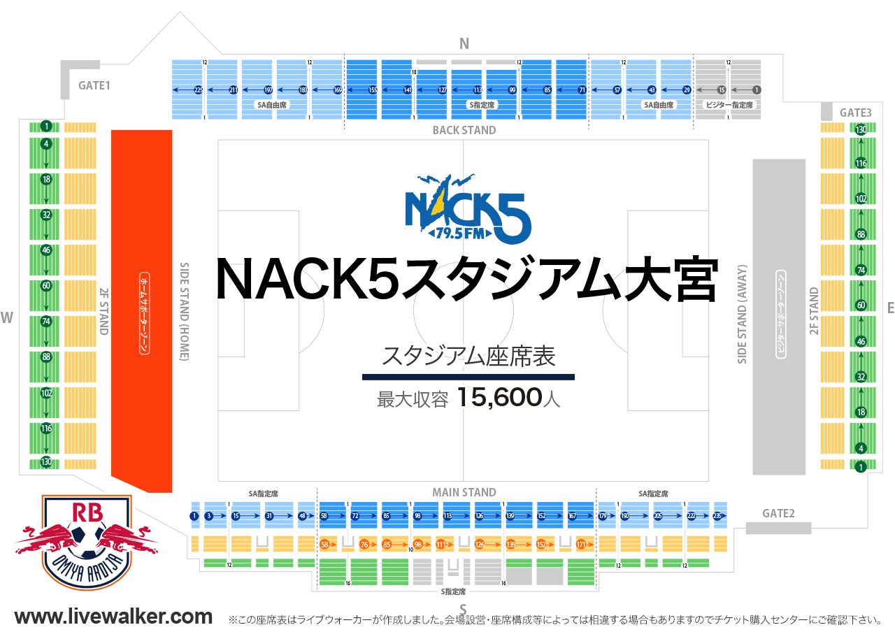 NACK5スタジアム大宮スタジアムの座席表