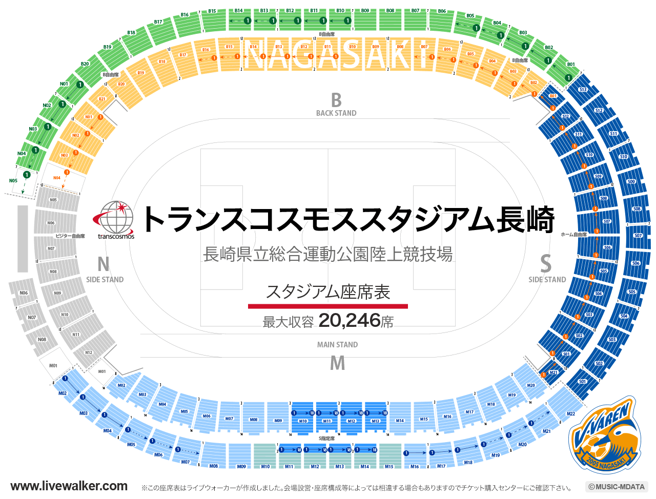 トランスコスモススタジアム長崎スタジアムの座席表
