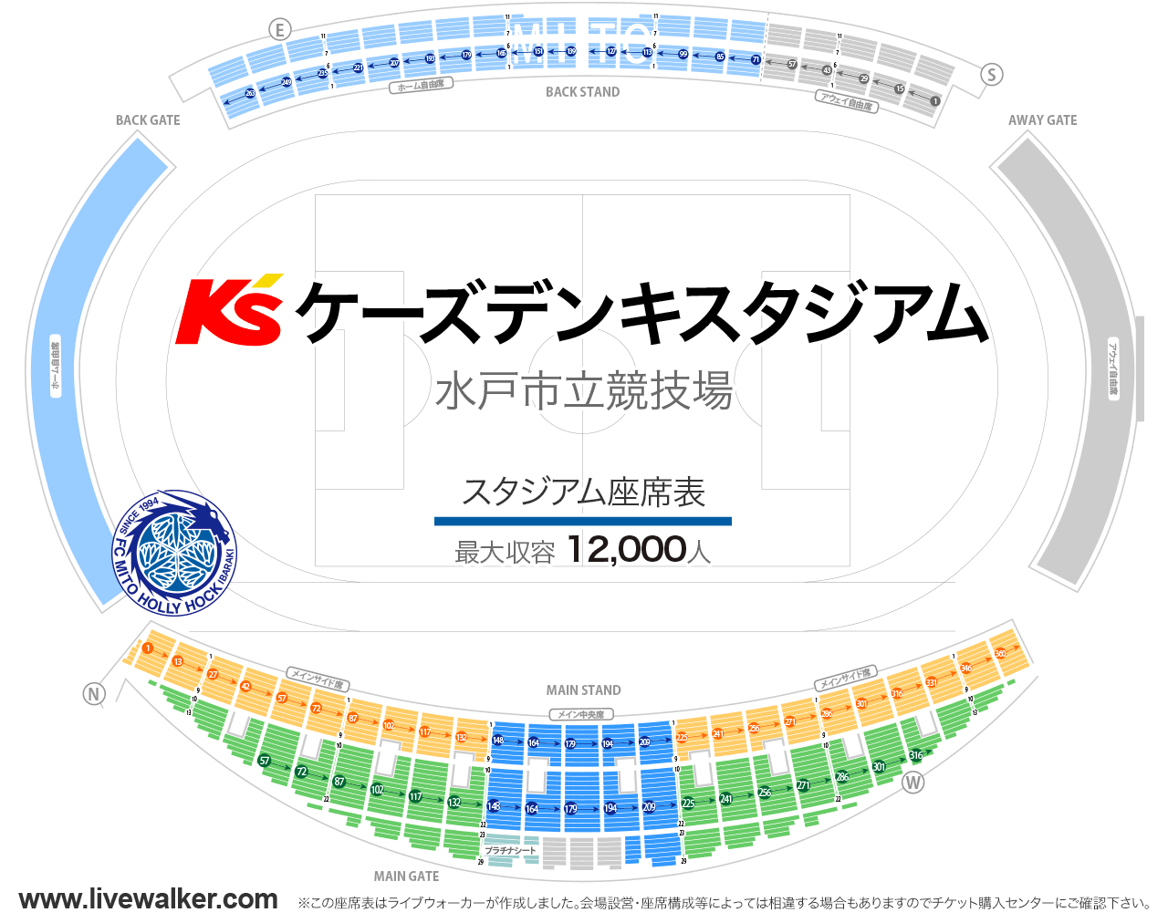 ケーズデンキスタジアム水戸スタジアムの座席表