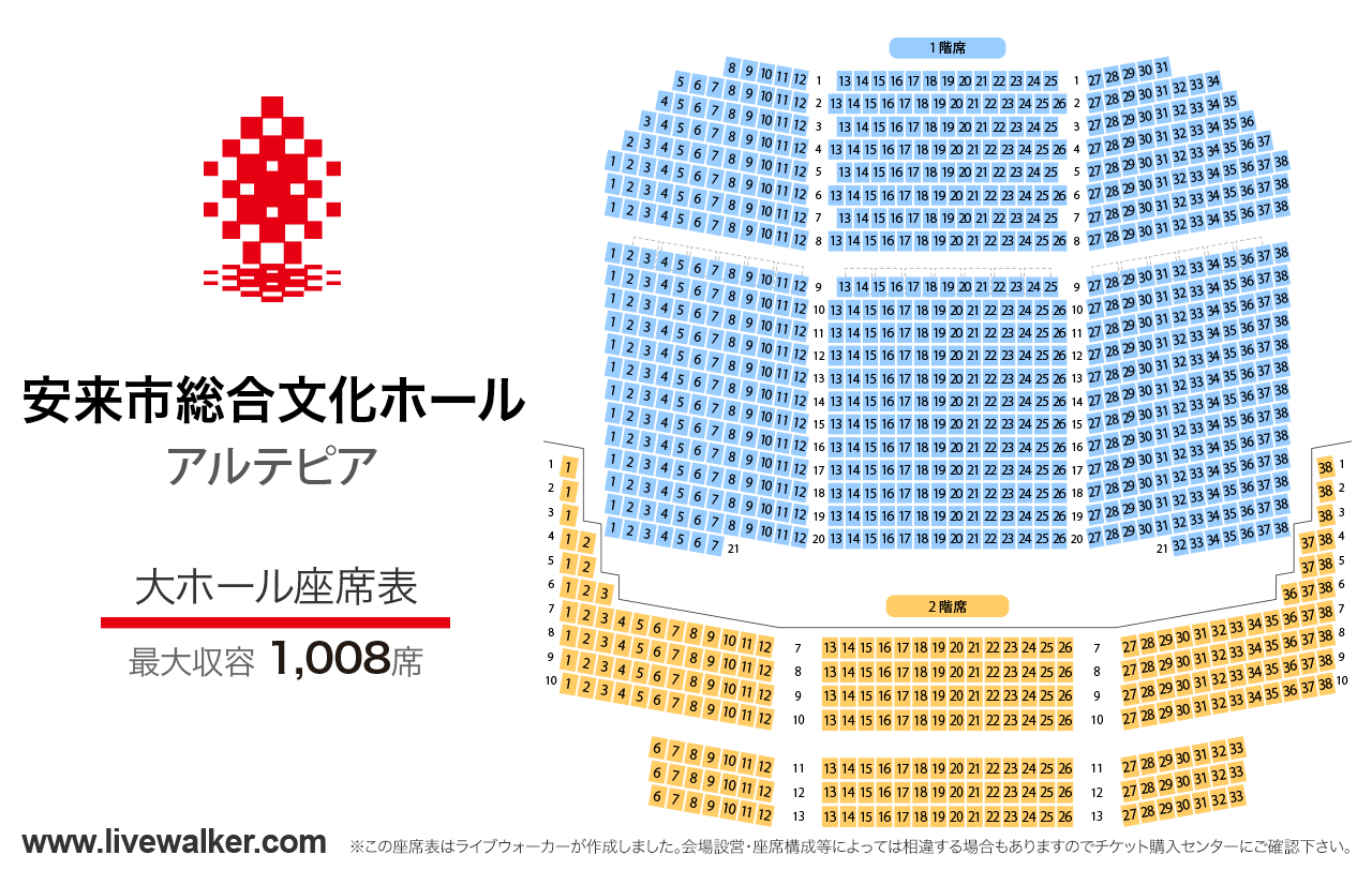 安来市総合文化ホール アルテピア大ホールの座席表