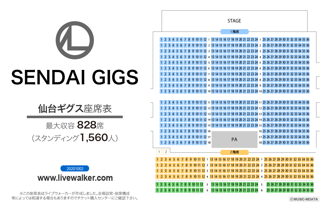 SENDAI GIGS（仙台ギグス）ホールの座席表